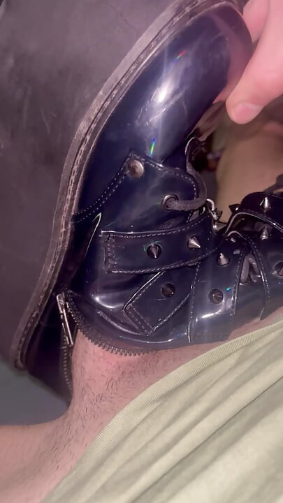 My Sister's Boots Feel Amazing! My Cock Fits Perfectly Tight Inside Brie's Demonia Boots (Size 10) Foot Fetish Goth Leather