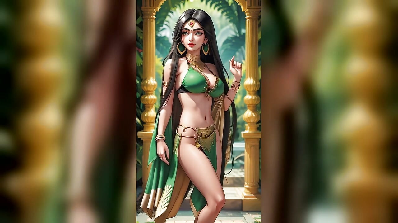 Indian beauty Priya desi bhabhi green bikini dance in temple garden (Ai model)