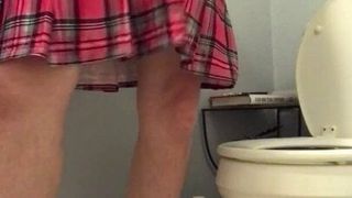 Gay sissy showing off his sissy clit in the bathroom