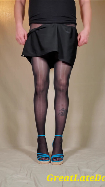 Jaw-dropping moment from "Sissy Bulge and big ass showing in pantyhose after taking skirt off"