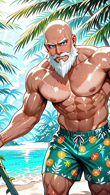 Zgodni ćelavi starac bez majice