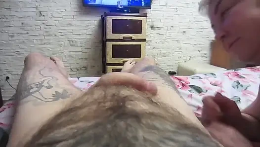 Mature fat MILF sucks my cock and makes me cum