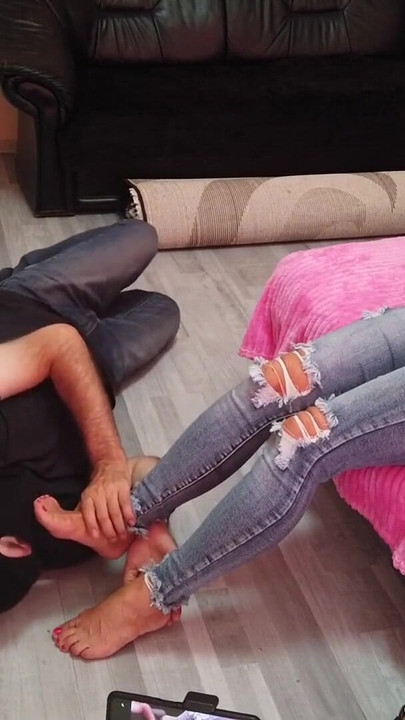 Key moment from "Foot worship for a blonde mature woman"