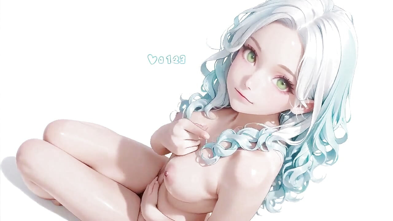 Seductive Poses in a Pure White Private Space, Kneeling on the Edge of the Bed While Tracing Her Chest and Lips.