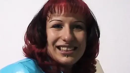 Vintage slut with colored hair masturbating solo