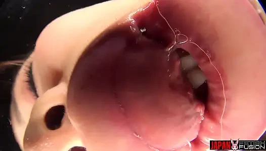 Pov drooling tongue kisses on glass - reia hoshino jatuh dari kaya putri ke ludah feral, masih dalam seragam kampusnya.