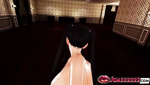 Сексуальная хостесса Mari Fuyutsuki, 3D хентай - анал наездницы, скачка на кровати крупным планом, стоя, связанный раком, кримпай