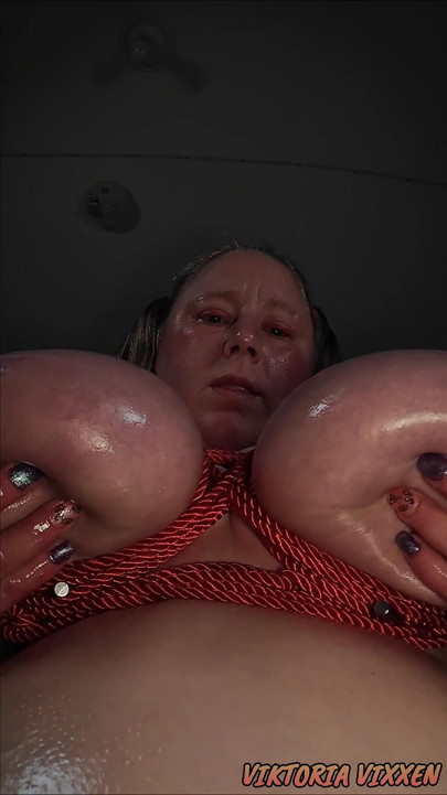 BBW BDSM Rope Tied Oily Boobs and Nipples Solo Play