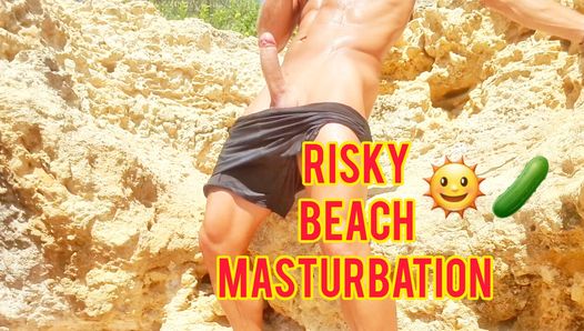 Sexy guy masturbating his big cock in a public beach - Almost Caught