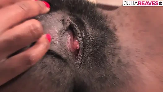 Ebony screams in pleasure as a massive cock fucks her hairy pussy to cumshot