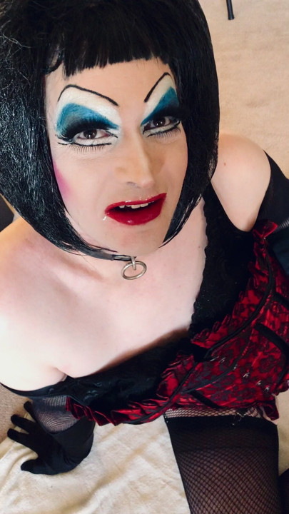 Sissy Slut so happy with cum in and around her painted red lips