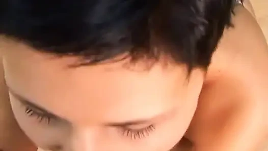 Big Dick Guy Gets His Dick Sucked by a Pretty Whore with Cute Short Hair