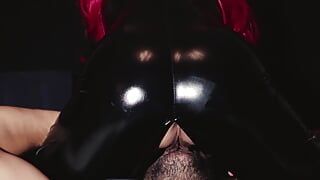 Young milf in latex fucks his face until orgasm then takes his cock from behind