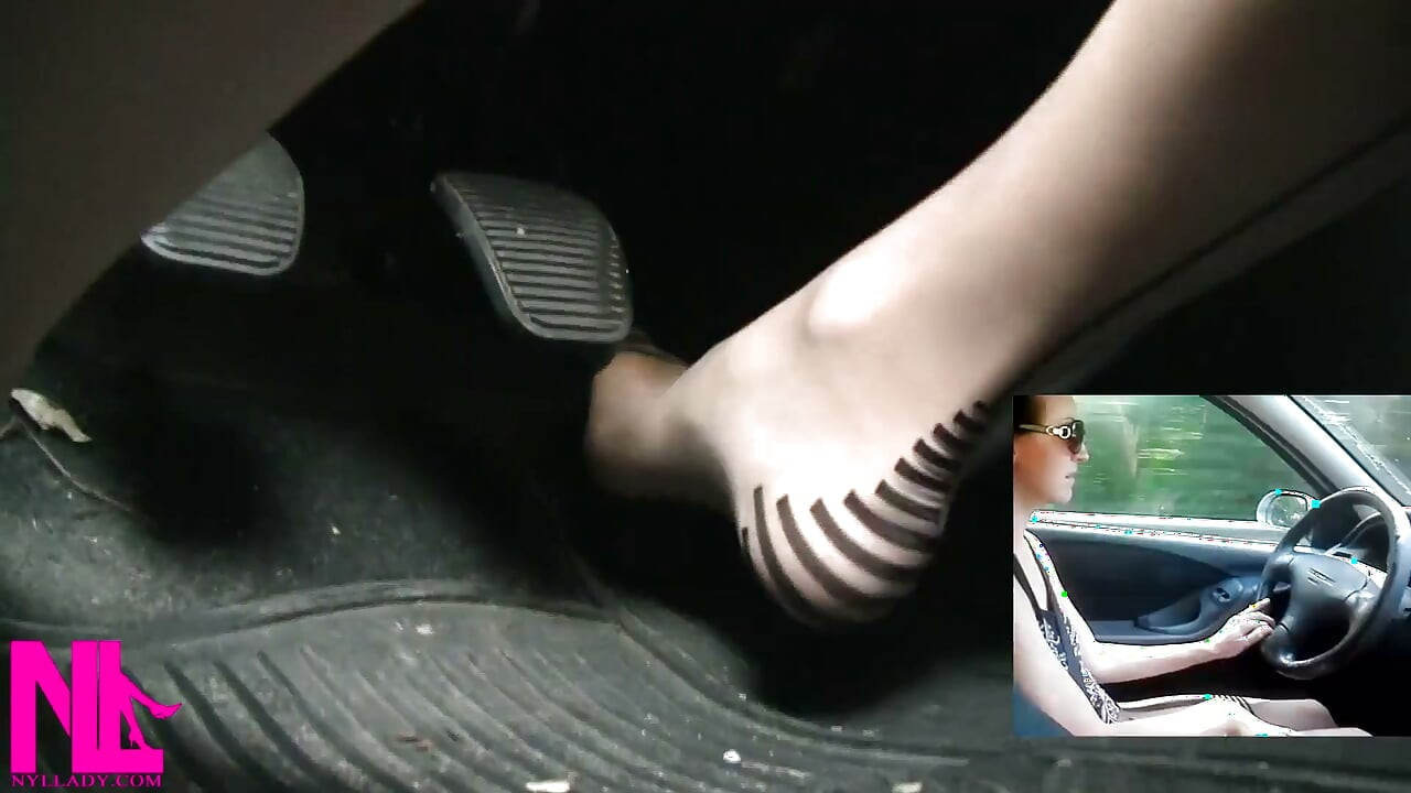 Sensual Driving and Pedal Pumping in Fancy Charmante Seamed Pantyhose