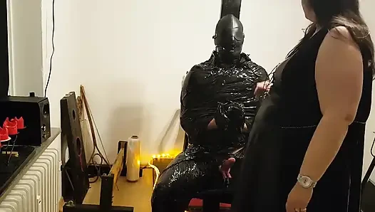 Foil Bondage Slave Bagian 2 - film cling mummified and edged to Madness