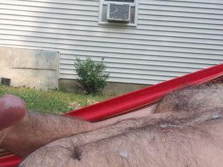 Outdoor-Masturbation, großes Seil, Cumshot