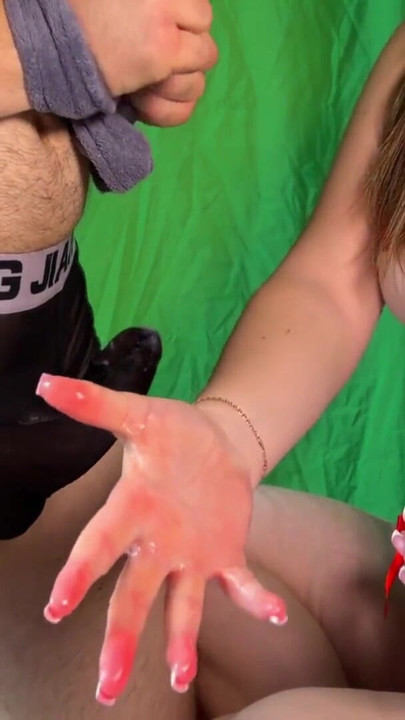 Handjob and Cum Through Underwear with Tied Hands - Huge Cumshot | Clip 2