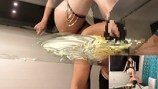 Japanese woman peeing barefoot through glass Food crush