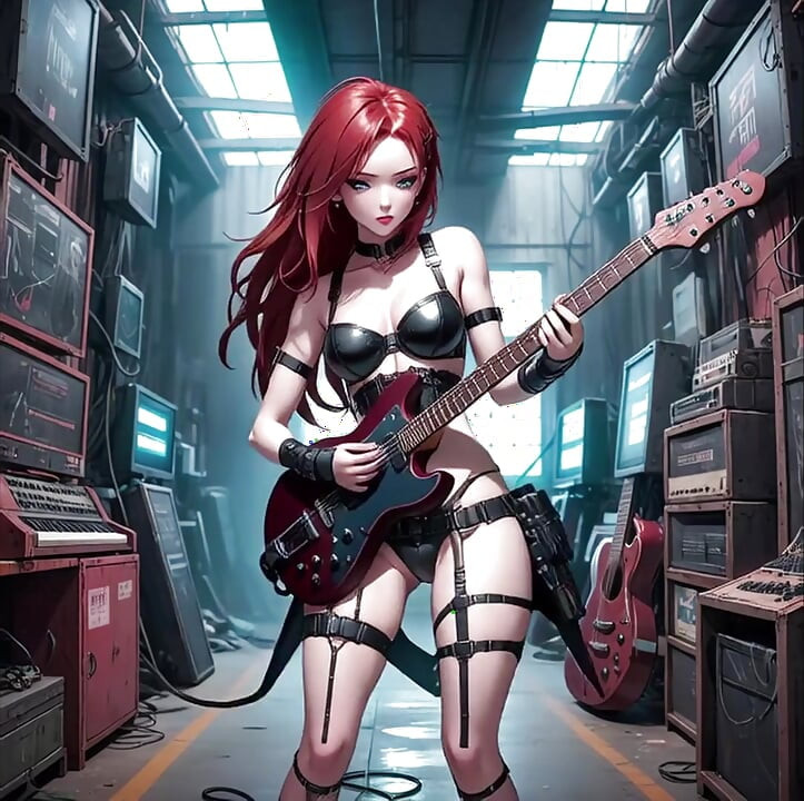 Sexy Anime Redhead Plays Metal Guitar AI Music Video