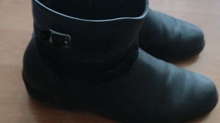 Cum on step mom's ankle strap boots