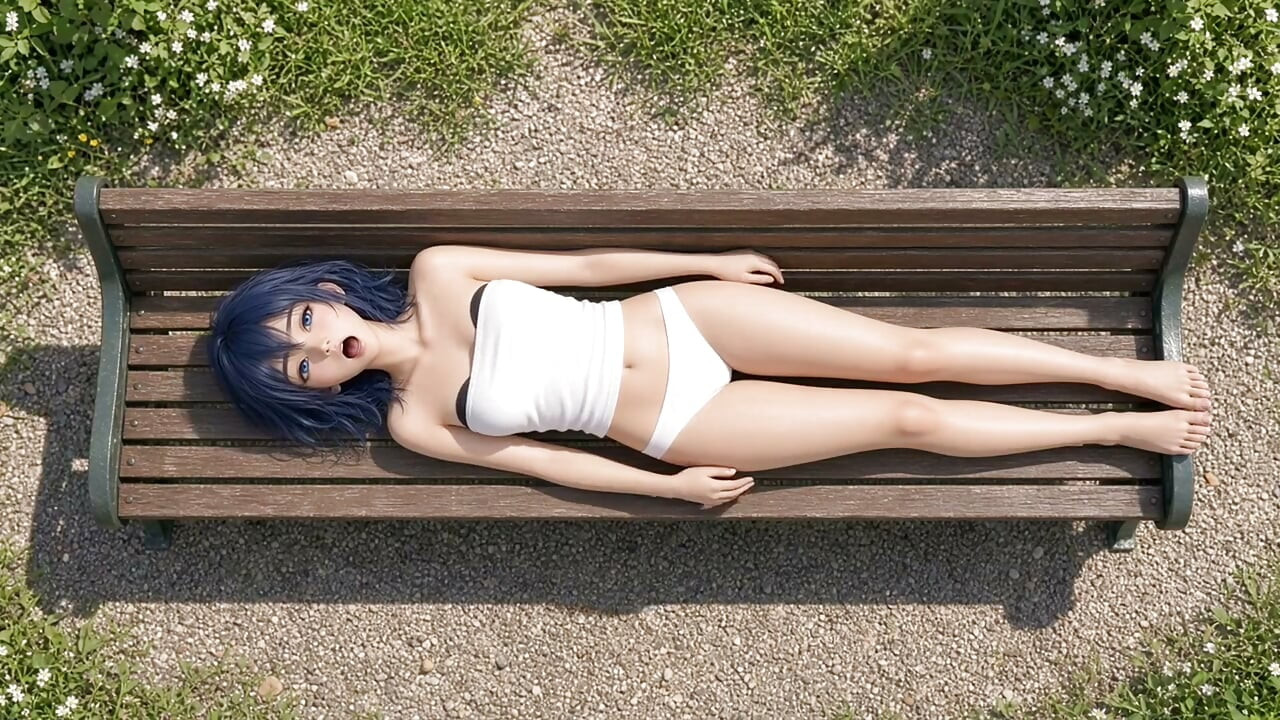 3d Anime workfreak, 5 million Views Special, blue haired Anime Girl in Public Parkbench gets fucked and masturbates