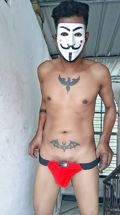 Open cock red thong Desi solo