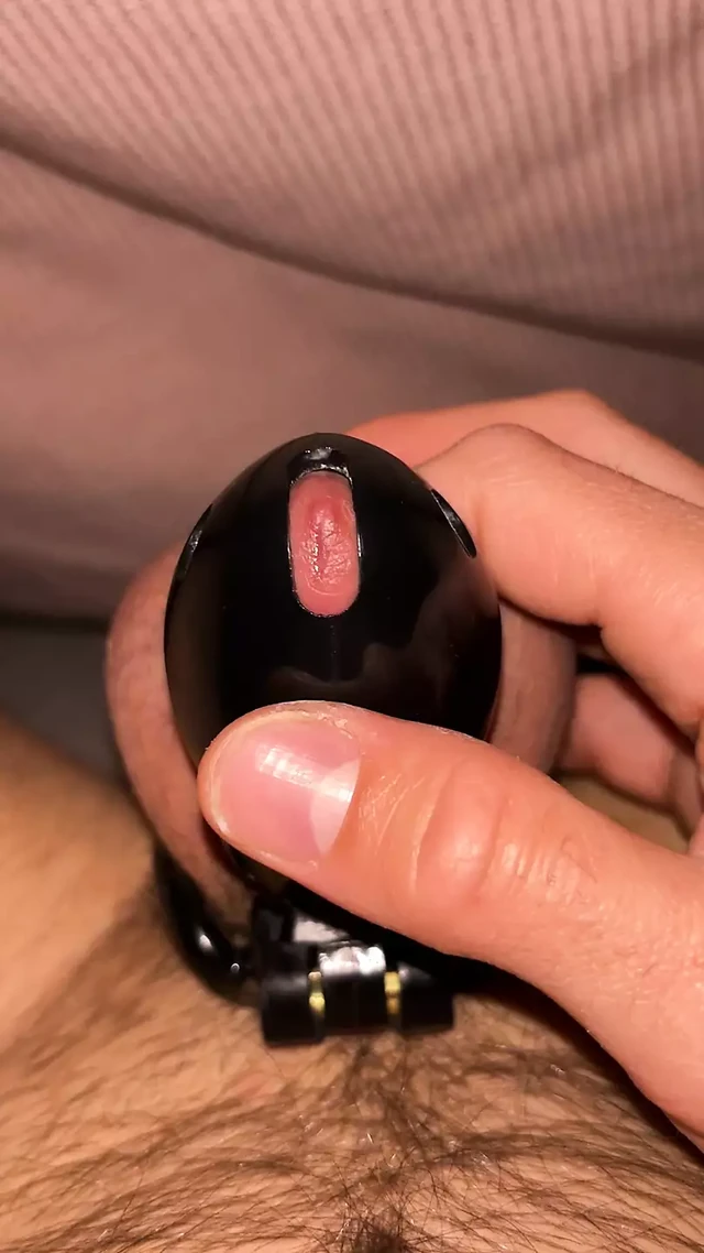 small ruined cumshot in chastity cage