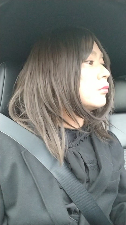 A cross-dressing boy wearing Gothic wore black full-body tights as an inner layer and drove with masturbation in the car. | Clip 2
