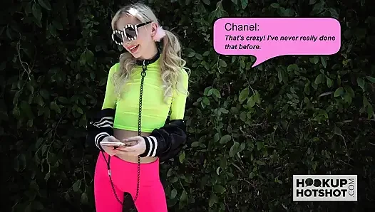 Худенькую юную блондинку Chanel в шорткейке жестко шпилят на свидании, Hotshot