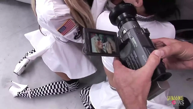 A luxurious car is all it takes to start a foursome with the two milfs with fake boobs