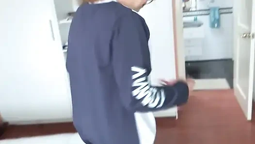 Mutual masturbation with stepson while watching porn and he cums in my hairy pussy.