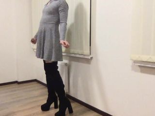Schoolgirl dress and high overknee boots