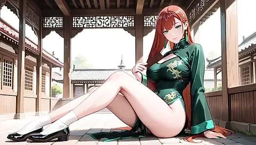 Rote haare &emerald qipao! Faule Verführung im östlichen Hof