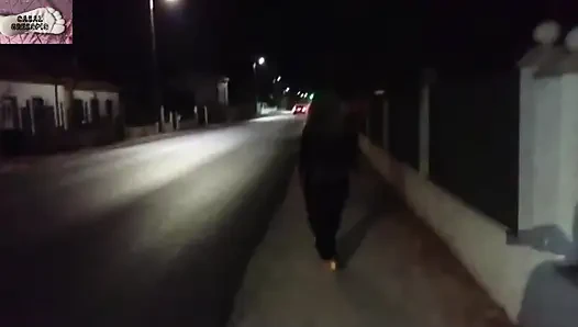 Mel showing off in public on the side of the road 13