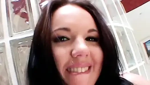 Hot chick flaunts back tattoo while her BF fucks her pert round butt