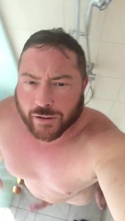 Shower time with big dog