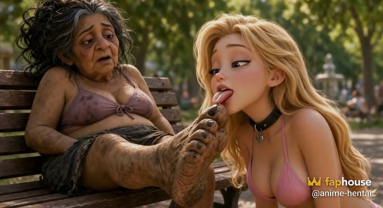 Woman Worships and Cleans Dirty Street Feet with Her Tongue