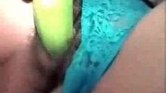 Housewife fucks herself with a banana AND EATS IT!