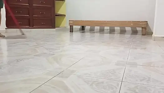 Chubby Neighbor Cleaning Her New Apartment
