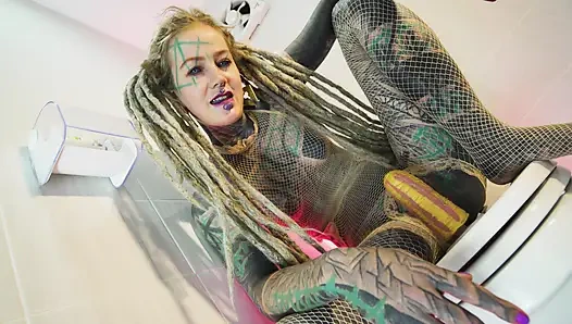 Inked Alt Girl Solo Piss Play – Tattooed Beauty Fingers & Pees Hard