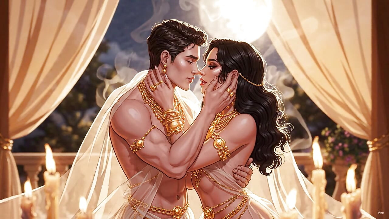 Hot chemistry of desi indian couple in the bedroom - Sexy girl with gold jewelry and muscular guy in full passion