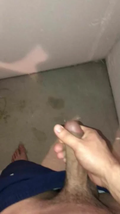 Blasting the wall with cum