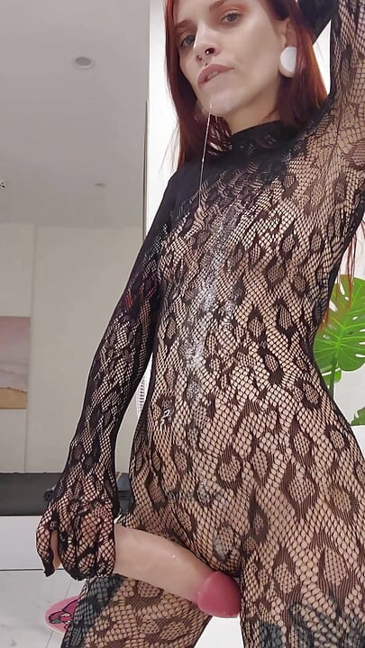 Sloppy Deepthroat & Pussy Slapping in Sheer Fishnet Bodysuit