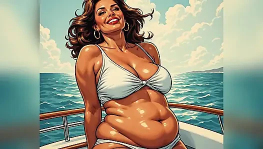 Wanita hot ai dengan kulit kecokelatan di atas kapal