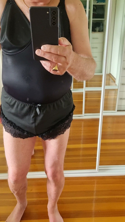 Crossdressing and ready to masturbate.
