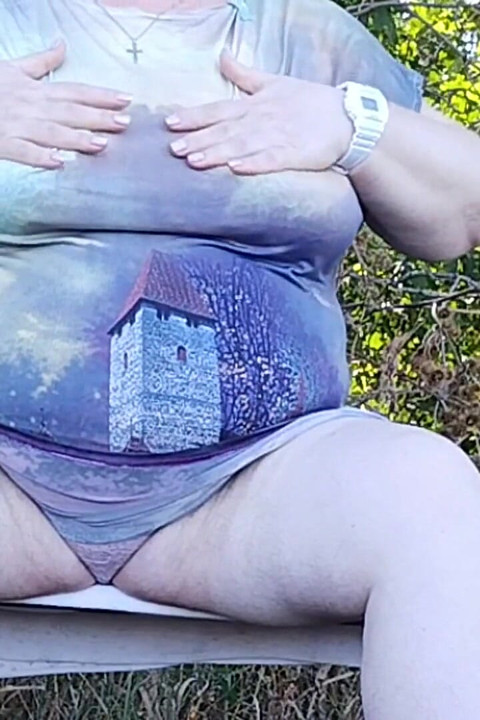 Mother-in-law in the Park Undressing and Masturbating on a Bench