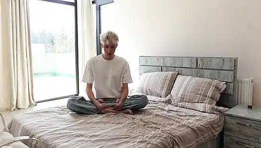 Stepdad caught a young couple and fucked a slut and a cute twink