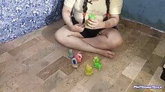 Bad girl wants lolipop he put cock in mouth and lose anal