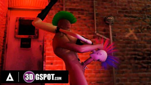 3DGSPOT - une punk girl déjantée laisse une énorme bite inconnue la gorge dans plusieurs positions ! ANIMATION 3D !