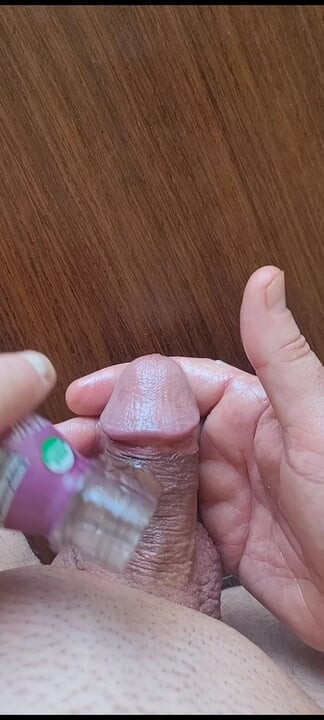 Exhibitionist masturbator oils up my cock to stroke, cum, and lick it up